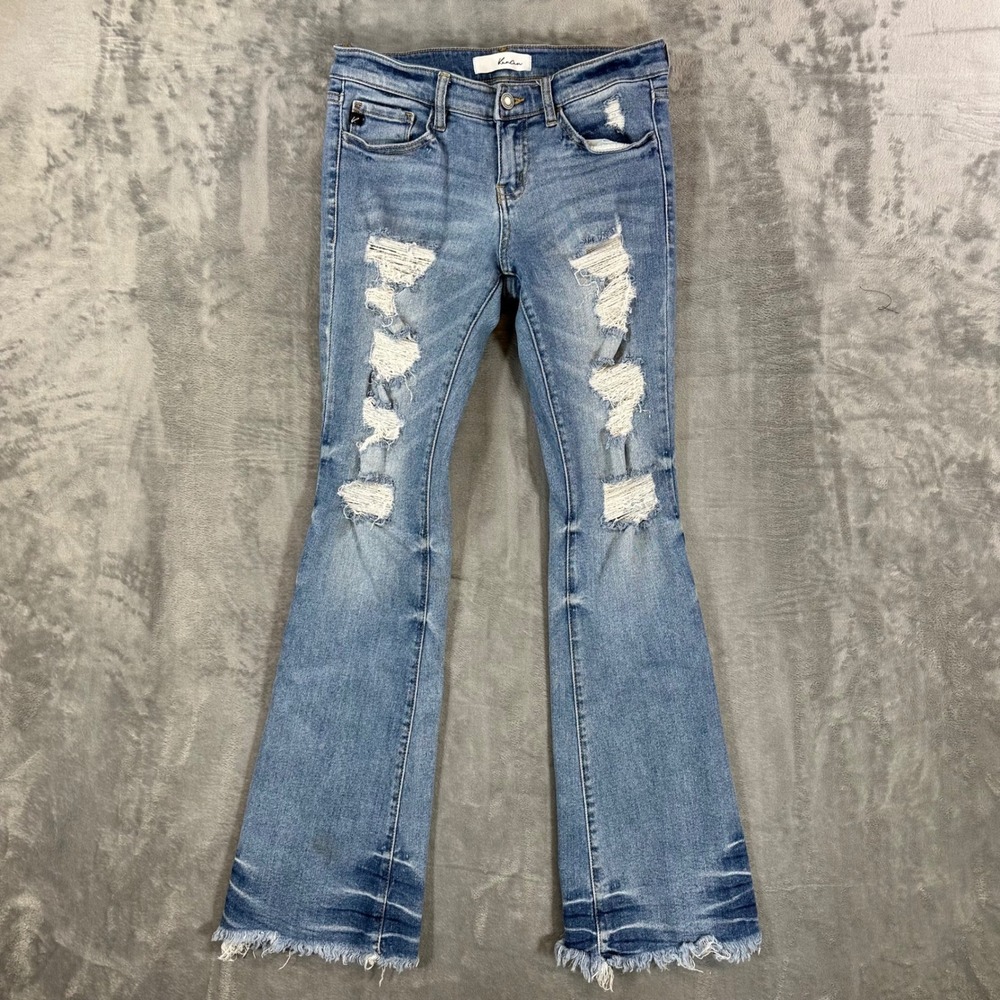 KanCan Flared Jeans Women's Size 7/27 Blue Light Wash Distressed Denim Pants
